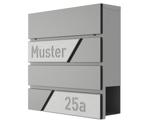 Briefkasten mit Beschriftungsfeld für Namen und Hausnummer