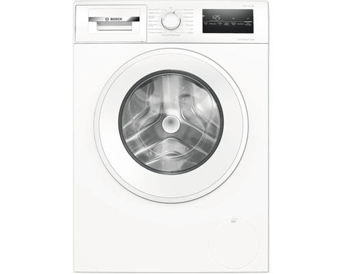 Weiße Bosch Waschmaschine mit Display und Bedienfeld