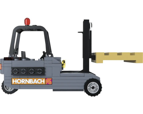 Hornbach Gabelstapler Modell aus Bausteinen mit Palette