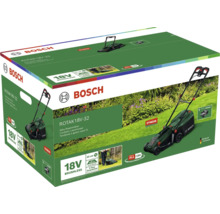 Verpackung des Bosch Rotak 18V-32 Akku-Rasenmähers