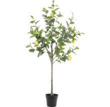 Künstlicher Zitronenbaum im Topf mit grünen Blättern und gelben Früchten.