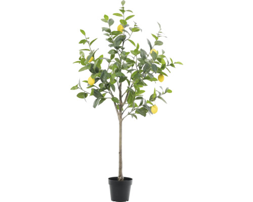 Künstlicher Zitronenbaum im Topf mit grünen Blättern und gelben Früchten.