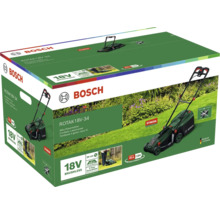 Verpackung eines Bosch Rotak 18V-34 Akku-Rasenmähers