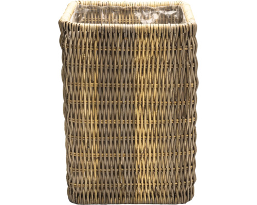 Pflanzkorb Leah Naturfaser 38 x 38 x 58 cm grau Geflochtener Übertopf aus Rattan mit Folie ausgelegt