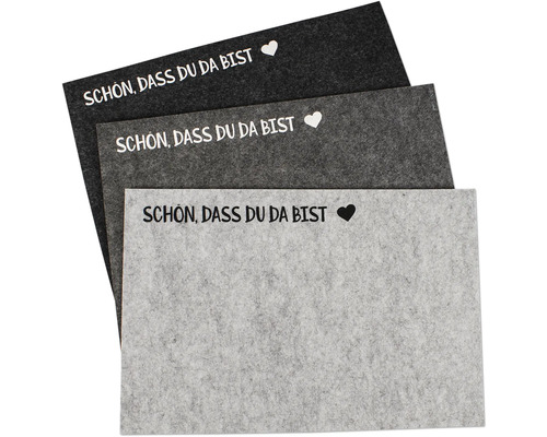 Dekorative Filzkarten mit dem Schriftzug Schön, dass du da bist.