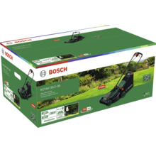 Verpackung eines Bosch Rotak 18V2-38 Akku-Rasenmähers