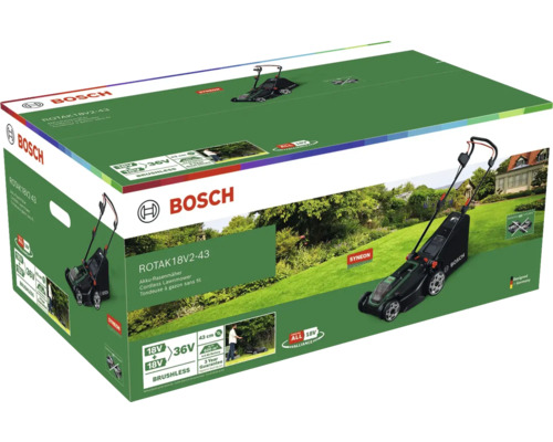 Verpackung des Bosch Akku-Rasenmähers Rotak 18V2-43