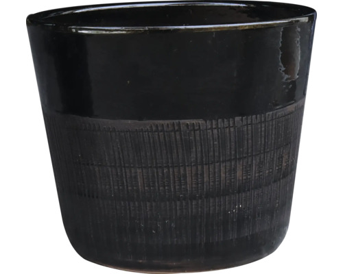 Schwarzer Keramikblumentopf mit vertikalem Rillenmuster