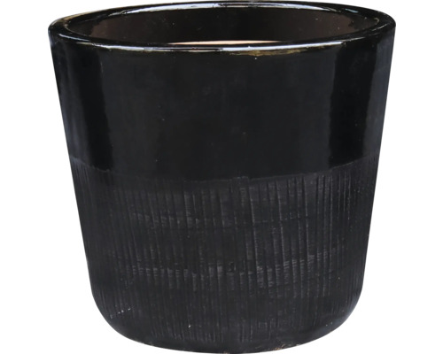 Pflanztopf Stonewash Black Keramik glasiert Ø 37 cm H 32,5 cm schwarz Schwarzer Pflanztopf mit strukturierter Oberfläche