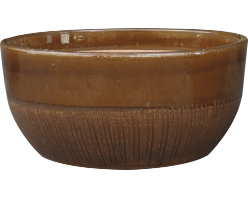 Braune Pflanzschale aus Keramik mit vertikalen Rillen