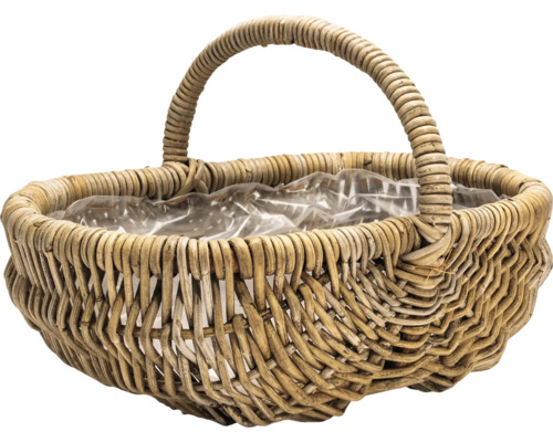 Pflanzkorb Korb Leah mit Henkel Naturfaser 48 x 32 x 30 cm braun Geflochtener Korb mit Griff und Kunststofffolie