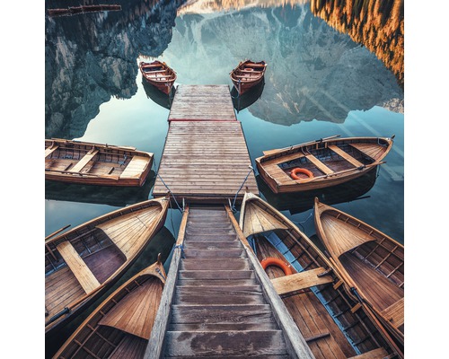 Leinwandbild Wooden Boats in lake 40x40 cm