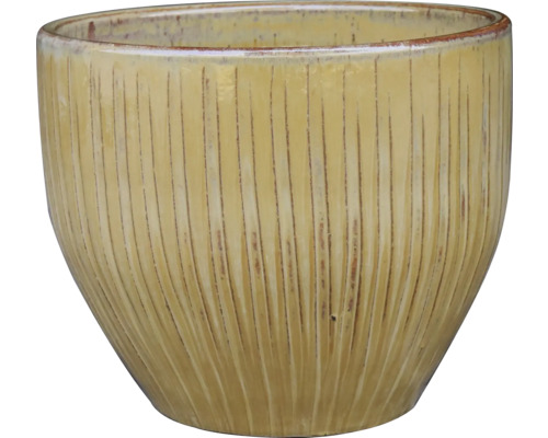 Gelber Pflanztopf mit vertikalem Rillenmuster