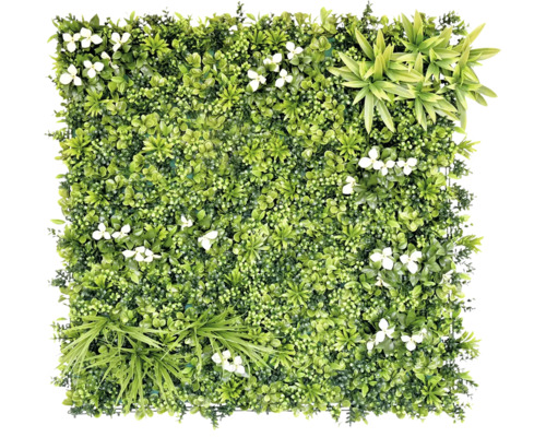 Pflanzenwand künstlich Desert Oasis 100 x 100 cm Quadratisches Dekoelement mit künstlichen grünen Pflanzen und weißen Blüten zur Wandgestaltung