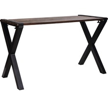 Schreibtisch mit Holzplatte und X-förmigem Metallgestell