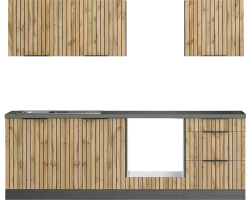 Held Möbel Küchenzeile ohne Geräte Trient 240 cm eiche matt zerlegt Variante reversibel 1100.6355 Küchenzeile mit Holzfronten und grauer Arbeitsplatte