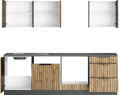 Gartenküchenzeile mit Spüle, Schrankelementen und Schubladen