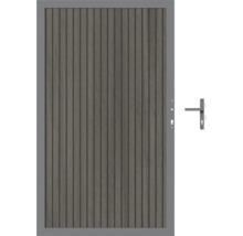 Gartentor aus Holz mit Metallrahmen und Griff