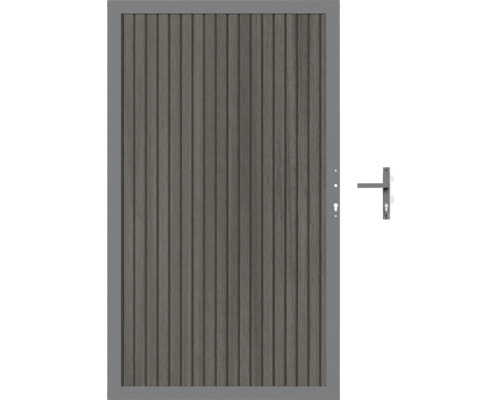 Gartentor aus Holz mit Metallrahmen und Griff