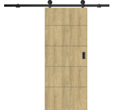 Holzschiebetür mit schwarzer Laufschiene und Griff