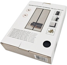 Verpackung einer schwarzen Magnetvorhangs, 100 x 210 cm, aus Polyester.