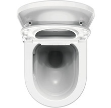 Weisse Toilette mit offenem Deckel von oben