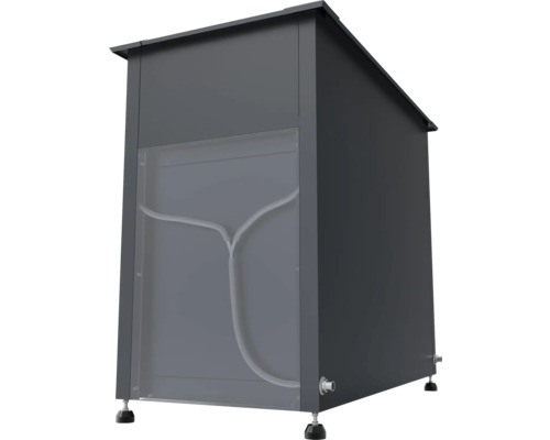 Grauer Regenwassertank mit transparenter Füllstandsanzeige