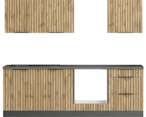 Held Möbel Küchenzeile ohne Geräte Trient 240 cm eiche matt zerlegt Variante reversibel 1100.6356 Küchenzeile mit Holzfronten und grauer Arbeitsplatte