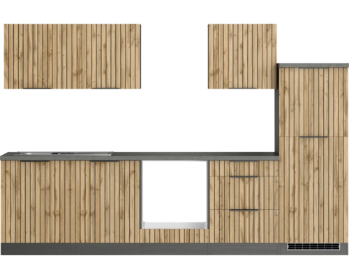 Held Möbel Küchenzeile ohne Geräte Trient 300 cm eiche matt zerlegt Variante reversibel 1102.6355 Küchenzeile mit Hängeschränken und Arbeitsplatte