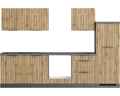 Held Möbel Küchenzeile ohne Geräte Trient 300 cm eiche matt zerlegt Variante reversibel 1102.6356 Küchenzeile mit Unterschränken, Arbeitsplatte und Hängeschränken in Holzoptik