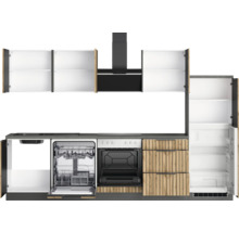 Komplette Küche mit Spülmaschine, Herd, Dunstabzugshaube und Kühlschrank