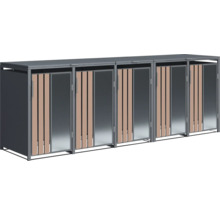 Mülltonnenbox für drei Mülltonnen aus Metall und Holz