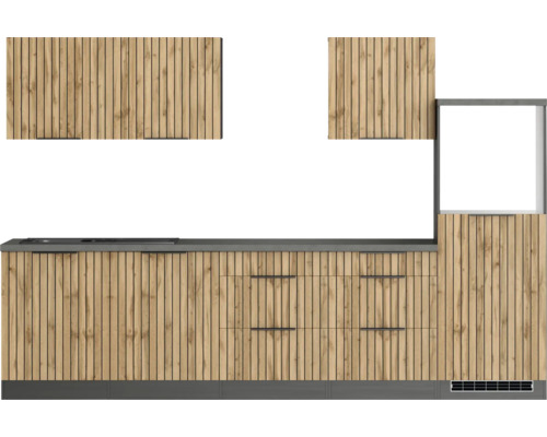 Held Möbel Küchenzeile ohne Geräte Trient 300 cm eiche matt zerlegt Variante reversibel 1104.6356 Küchenzeile mit Holzfronten, Schubladen und Hängeschränken