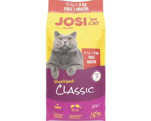 Katzenfutter trocken JosiCat Sterilised Classic 15 + 3kg Josi Cat Classic Katzenfutter für sterilisierte, ausgewachsene Katzen, 18 kg Packung