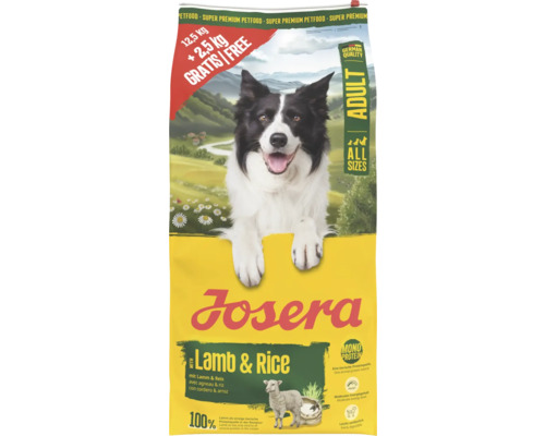 Josera Adult Hundetrockenfutter mit Lamm und Reis, 12,5 Kilogramm plus 2,5 Kilogramm gratis