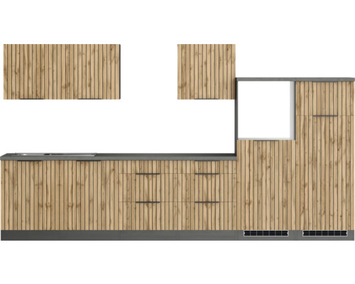 Held Möbel Küchenzeile ohne Geräte Trient 360 cm eiche matt zerlegt Variante reversibel 1109.6355 Küchenzeile mit Holzfronten, Arbeitsplatte und Schränken