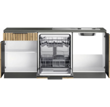 Küchenzeile mit Spüle, Geschirrspüler und Schränken