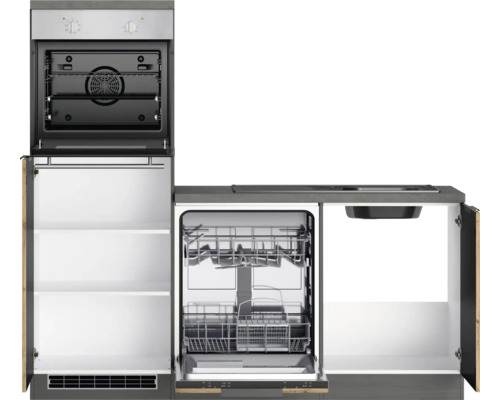 Küchenzeile mit Backofen, Geschirrspüler und Spüle