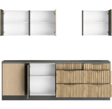 Möbelset bestehend aus Unterschrank und zwei Hängeschränken mit Stauraum