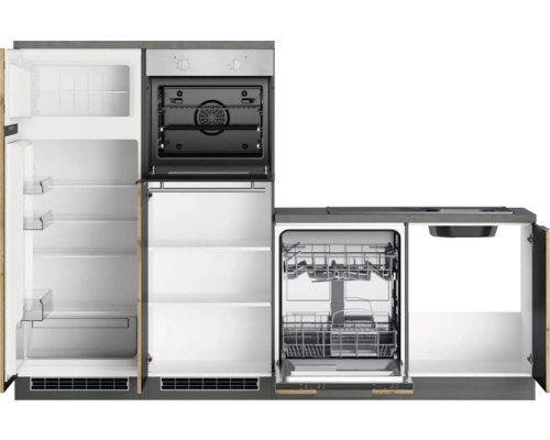 Komplette Küchenzeile mit Kühlschrank, Backofen, Spülmaschine und Spüle
