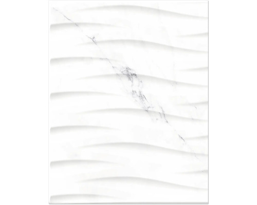 Muster zur Fliese Dekor SIENA Onyx weiß grau 20 x 30 cm Weiße Wandfliese mit Marmorstruktur und Wellenmuster