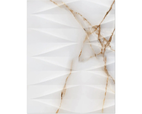 Muster zur Fliese Dekor SIENA Onyx weiß gold 20 x 30 cm Dekorative Wandfliese mit Marmoroptik und dreidimensionalem Muster