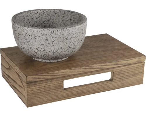 Waschbecken aus Terrazzo auf Holzkonsole