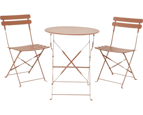 Gartentischgruppe mit zwei Klappstühlen und einem runden Tisch für den Garten.