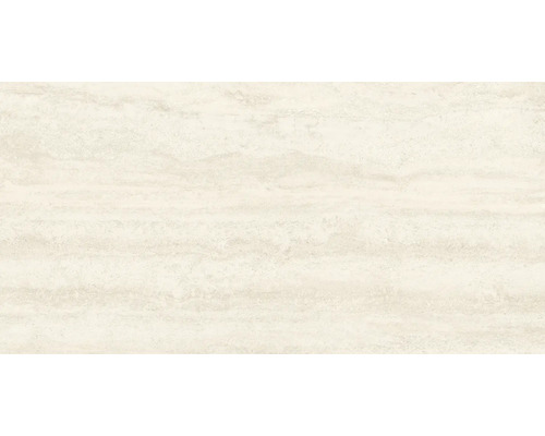 Feinsteinzeug Wand- und Bodenfliese TRAVENTO 60 x 120 cm x 10 mm ivory matt rektifiziert Helle Travertinfliese mit horizontaler Maserung