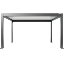 Freistehende graue Pergola mit Lamellendach.