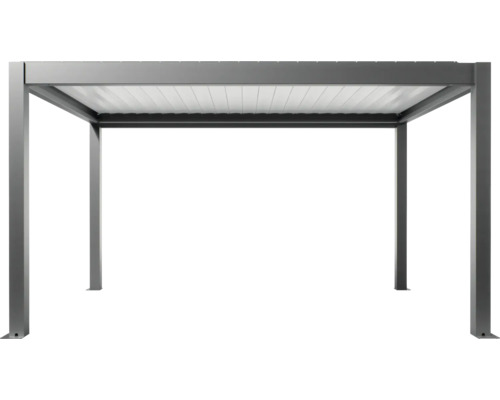 Pergola Biohort 4,5x3 inkl. beweglichen, isolierten Lamellendach für geringere Geräuschentwicklung und Wärmeabstrahlung 460 x 312 cm dunkelgrau-metallic/Lamellen Dach weiß Freistehende graue Pergola mit Lamellendach.