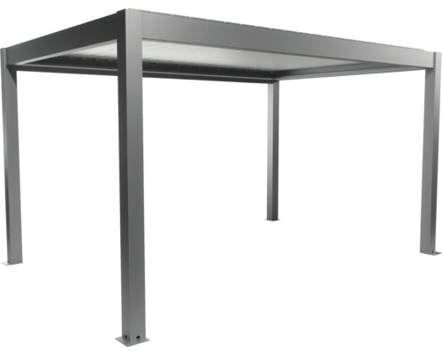 Pergola Biohort 4,5x3 inkl. beweglichen, isolierten Lamellendach für geringere Geräuschentwicklung und Wärmeabstrahlung 460 x 312 cm quarzgrau-metallic/Lamellen Dach silber Freistehende graue Pergola aus Metall für den Garten