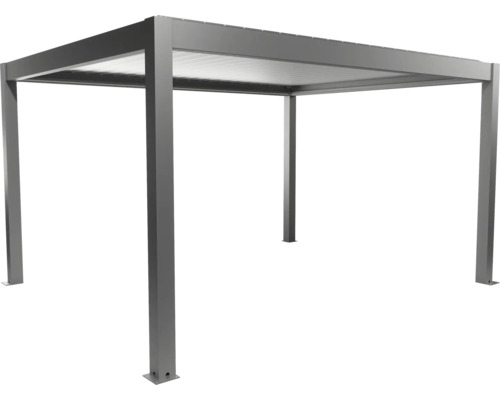 Pergola Biohort 4,5x3,5 inkl. beweglichen, isolierten Lamellendach für geringere Geräuschentwicklung und Wärmeabstrahlung 460 x 368 cm quarzgrau-metallic/Lamellen Dach silber Freistehende Aluminium Pergola mit Dach