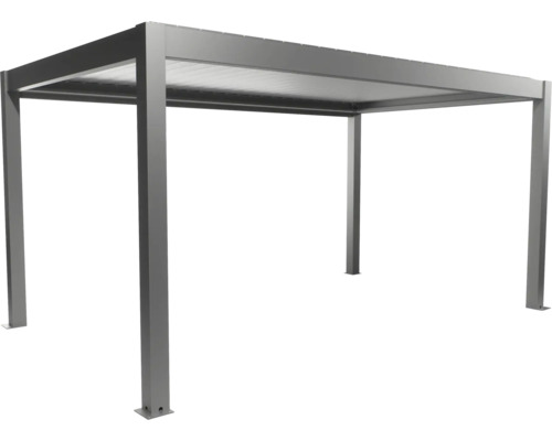 Pergola Biohort 5x3 inkl. beweglichen, isolierten Lamellendach für geringere Geräuschentwicklung und Wärmeabstrahlung 516 x 312 cm quarzgrau-metallic/Lamellen Dach silber Freistehende Terrassenüberdachung aus Aluminium